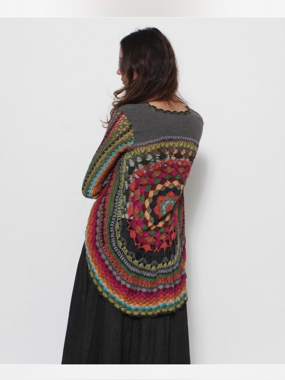 Forever 21 Multicolor Crochet-Back Knit Cardigan with Charcoal Yoke - Picture 1 of 8